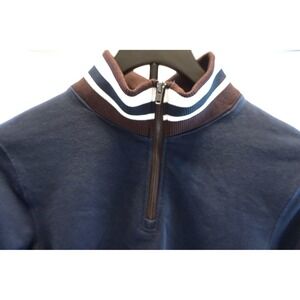 Mono B Navy Blue Crop Top Sweatshirt Quarter Zip Striped Trim KT-BS0802 Size M